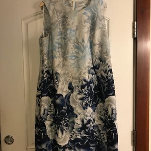 Blue White Floral Calvin Klein Scuba Sheath Dress
